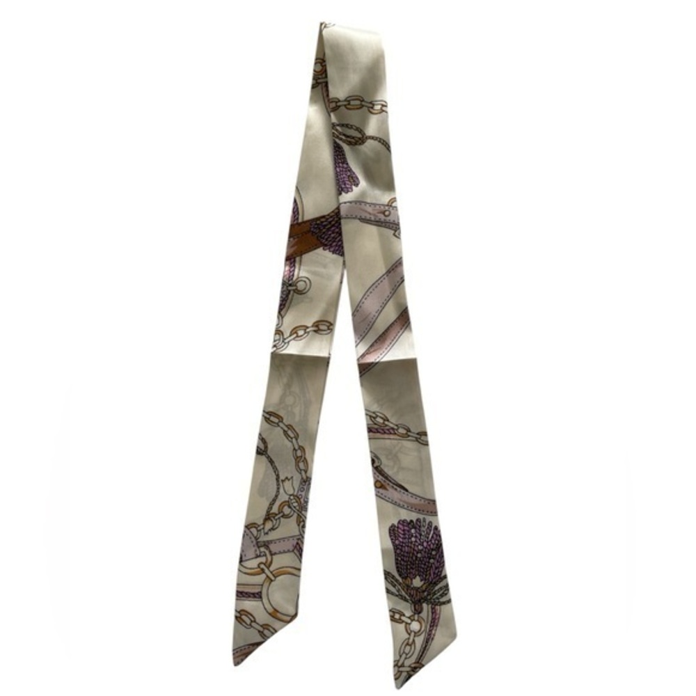 Elegant Cream and Purple Bag Scarf